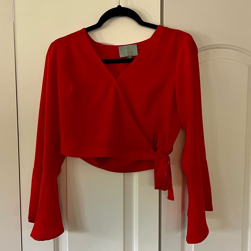 Skies Are Blue Red Bell Sleeve Wrap Blouse